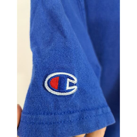 Champion Men's Blue Spellout Heavy Tee In Size Large Flaw - Picture 3 of 5